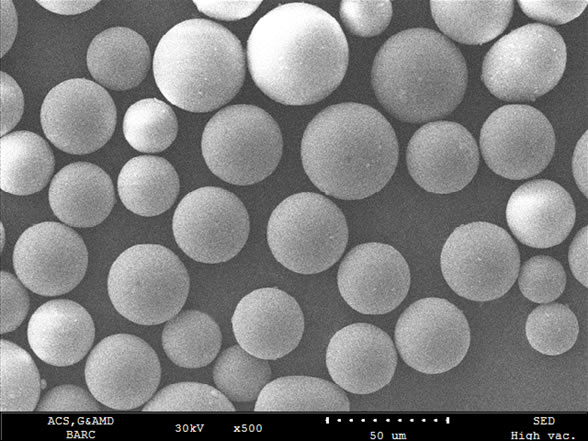 SEM image of Yittria-Alumina-Silicate glass microspheres developed using plasma flame for the cancer therapy
